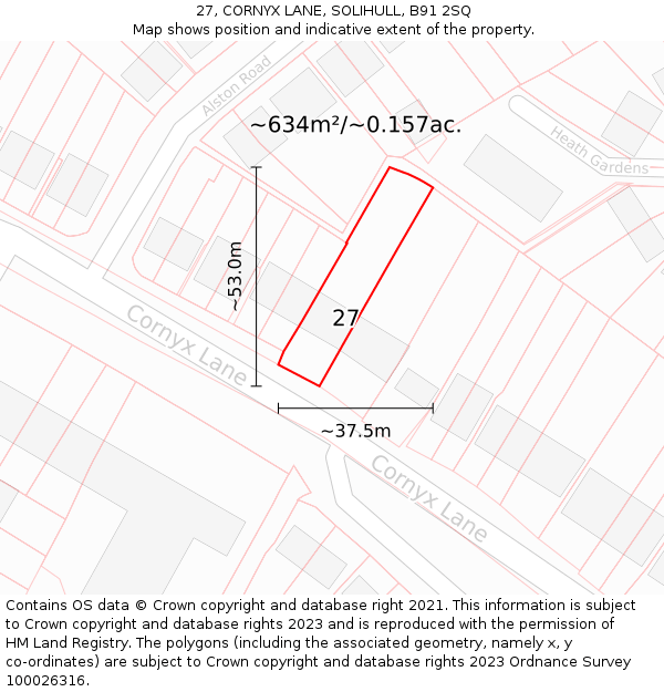 27, CORNYX LANE, SOLIHULL, B91 2SQ: Plot and title map