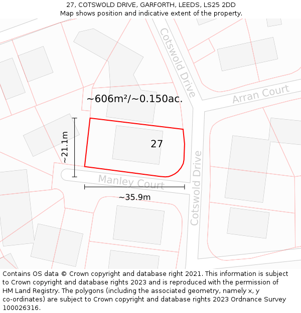 27, COTSWOLD DRIVE, GARFORTH, LEEDS, LS25 2DD: Plot and title map