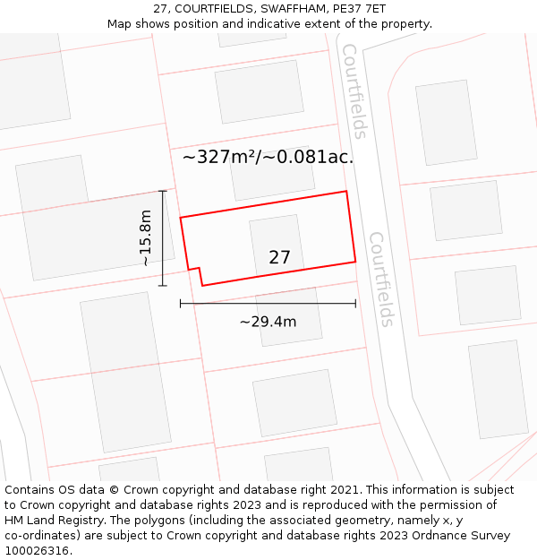 27, COURTFIELDS, SWAFFHAM, PE37 7ET: Plot and title map