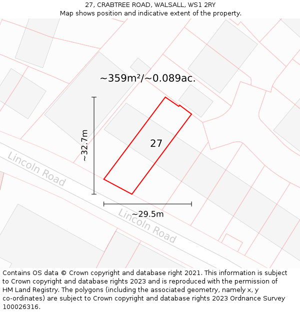 27, CRABTREE ROAD, WALSALL, WS1 2RY: Plot and title map