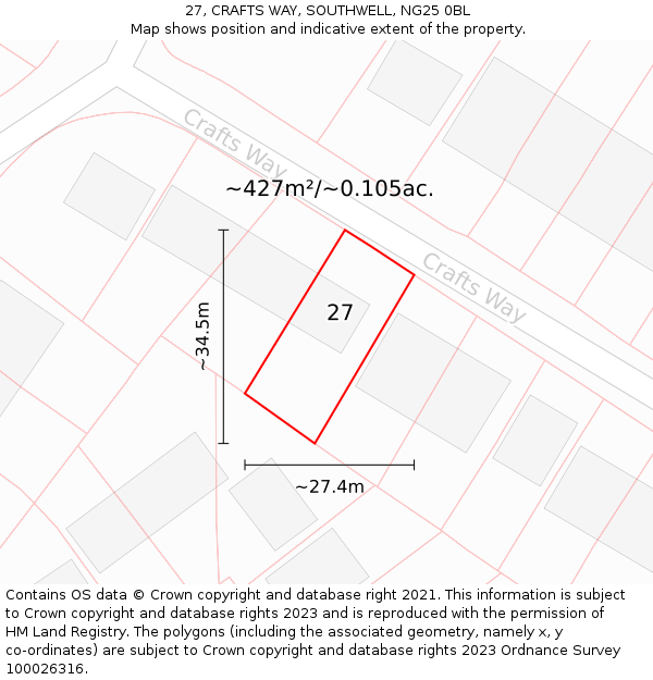 27, CRAFTS WAY, SOUTHWELL, NG25 0BL: Plot and title map