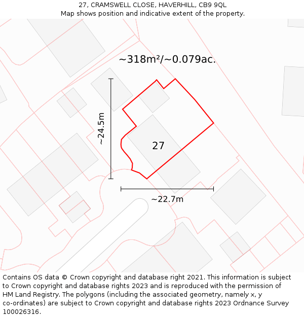 27, CRAMSWELL CLOSE, HAVERHILL, CB9 9QL: Plot and title map