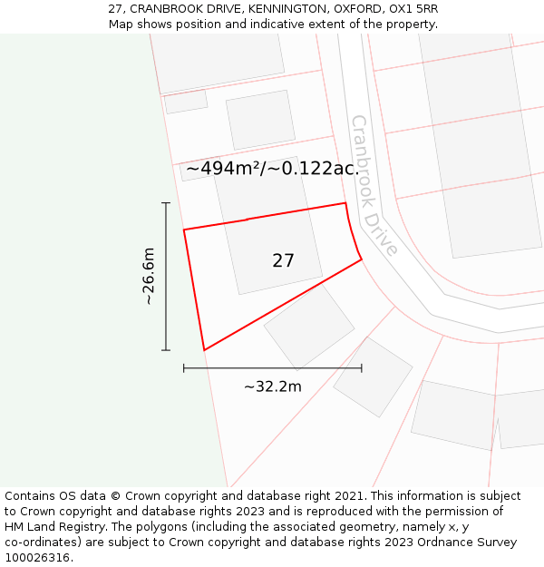 27, CRANBROOK DRIVE, KENNINGTON, OXFORD, OX1 5RR: Plot and title map