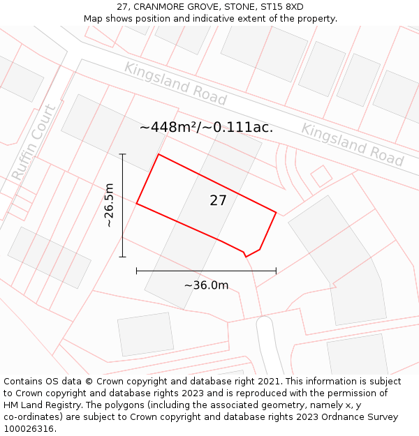 27, CRANMORE GROVE, STONE, ST15 8XD: Plot and title map