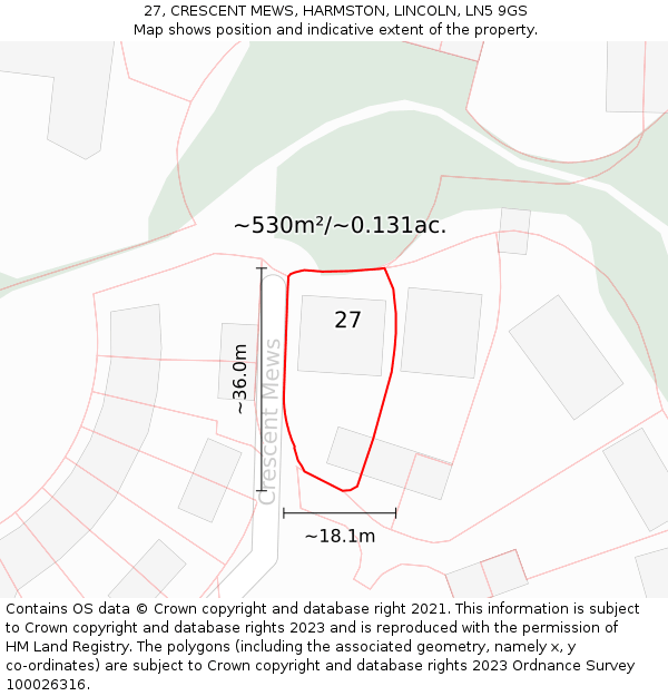 27, CRESCENT MEWS, HARMSTON, LINCOLN, LN5 9GS: Plot and title map