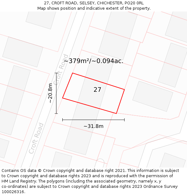 27, CROFT ROAD, SELSEY, CHICHESTER, PO20 0RL: Plot and title map