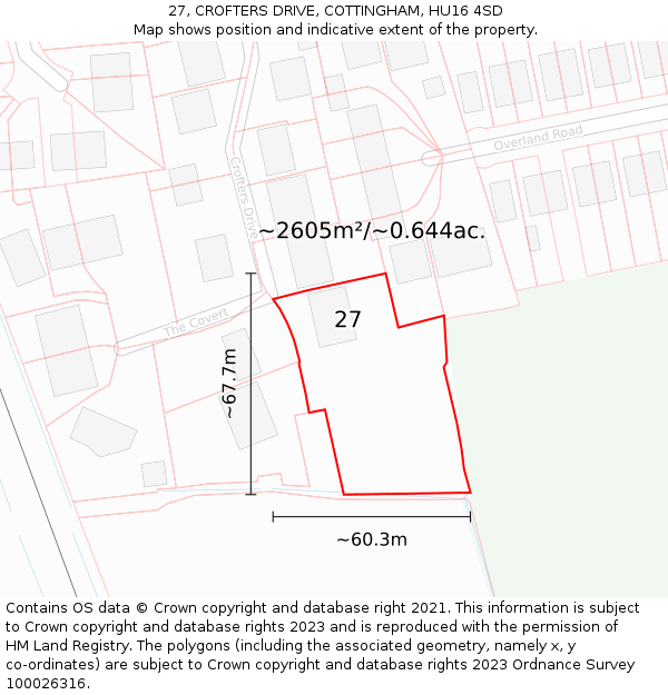 27, CROFTERS DRIVE, COTTINGHAM, HU16 4SD: Plot and title map