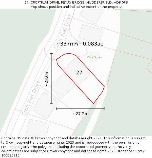 27, CROFTFLAT DRIVE, FENAY BRIDGE, HUDDERSFIELD, HD8 0FS: Plot and title map