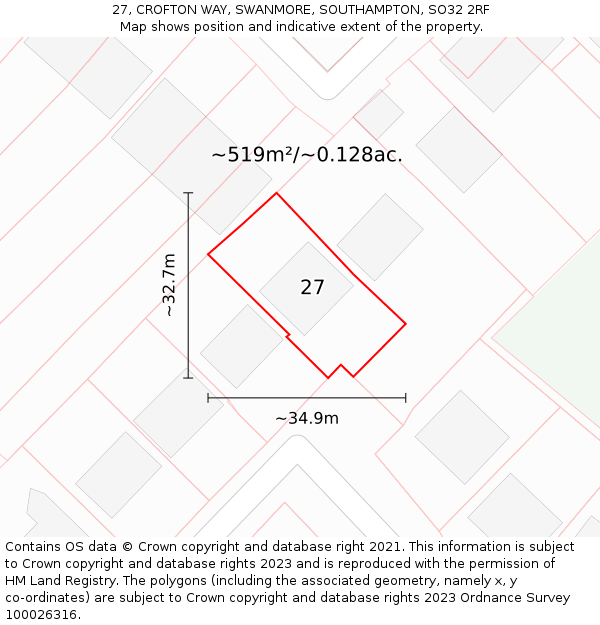 27, CROFTON WAY, SWANMORE, SOUTHAMPTON, SO32 2RF: Plot and title map