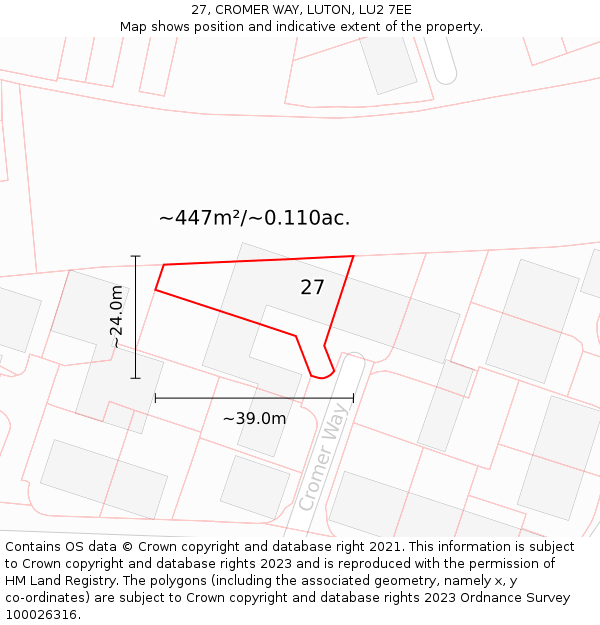 27, CROMER WAY, LUTON, LU2 7EE: Plot and title map