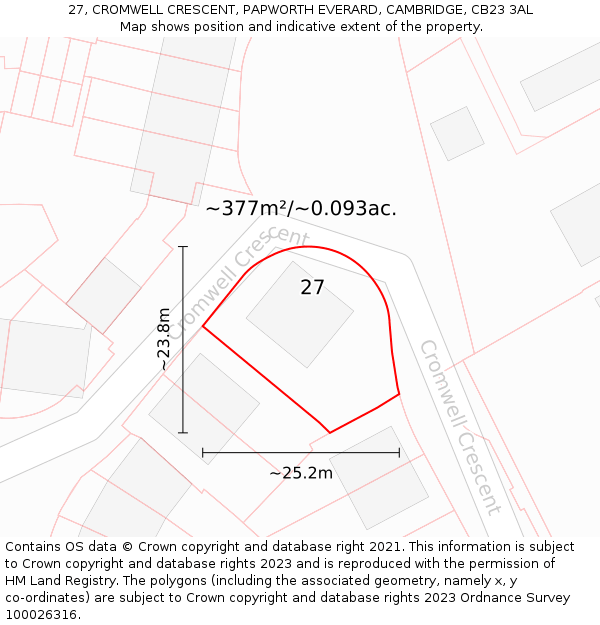 27, CROMWELL CRESCENT, PAPWORTH EVERARD, CAMBRIDGE, CB23 3AL: Plot and title map