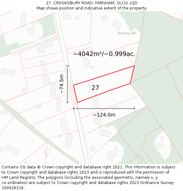 27, CROOKSBURY ROAD, FARNHAM, GU10 1QD: Plot and title map