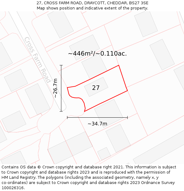 27, CROSS FARM ROAD, DRAYCOTT, CHEDDAR, BS27 3SE: Plot and title map