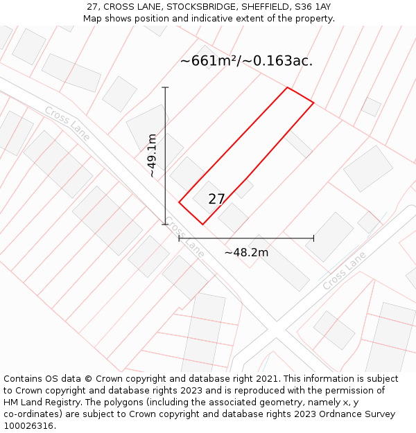 27, CROSS LANE, STOCKSBRIDGE, SHEFFIELD, S36 1AY: Plot and title map