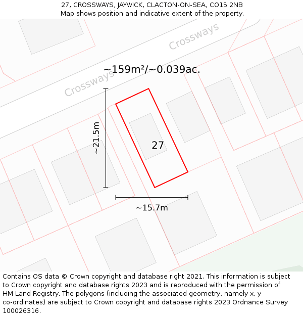 27, CROSSWAYS, JAYWICK, CLACTON-ON-SEA, CO15 2NB: Plot and title map