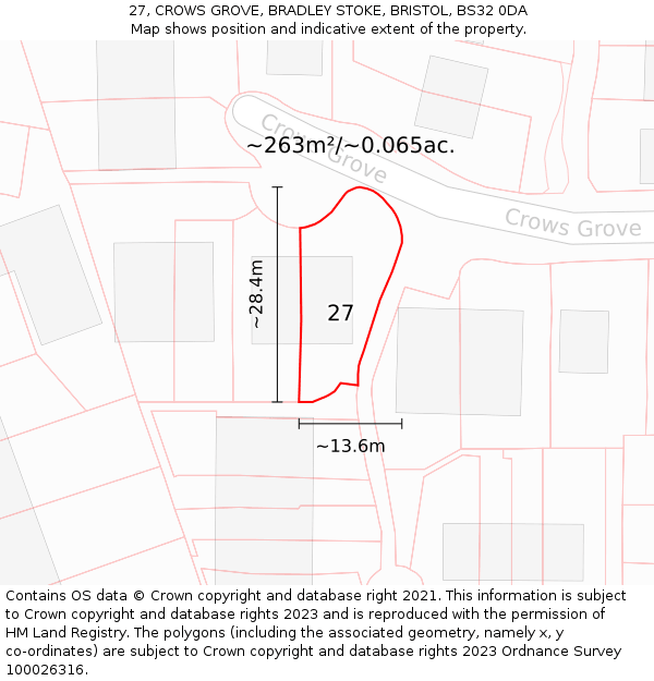 27, CROWS GROVE, BRADLEY STOKE, BRISTOL, BS32 0DA: Plot and title map