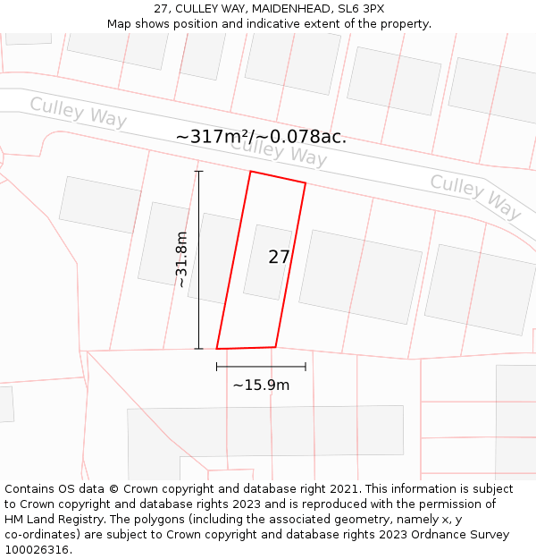27, CULLEY WAY, MAIDENHEAD, SL6 3PX: Plot and title map