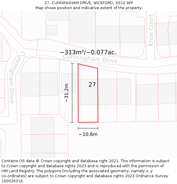 27, CUNNINGHAM DRIVE, WICKFORD, SS12 9PF: Plot and title map