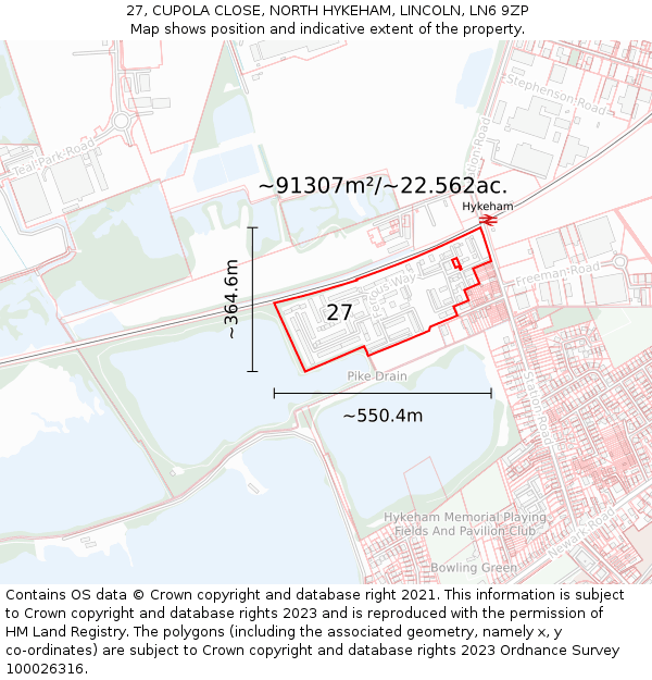 27, CUPOLA CLOSE, NORTH HYKEHAM, LINCOLN, LN6 9ZP: Plot and title map