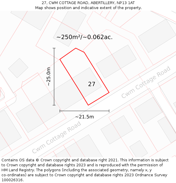 27, CWM COTTAGE ROAD, ABERTILLERY, NP13 1AT: Plot and title map