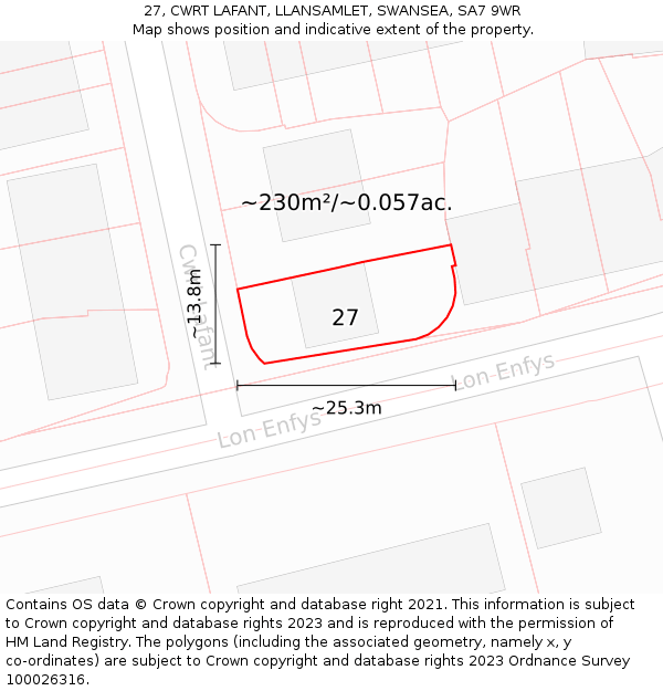 27, CWRT LAFANT, LLANSAMLET, SWANSEA, SA7 9WR: Plot and title map