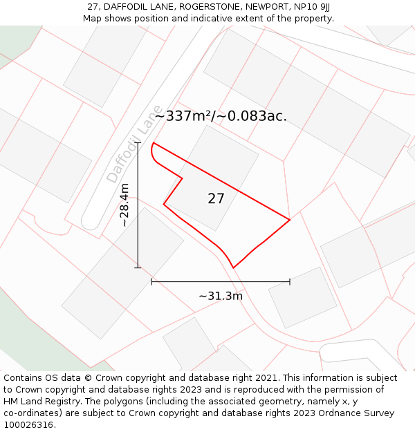 27, DAFFODIL LANE, ROGERSTONE, NEWPORT, NP10 9JJ: Plot and title map