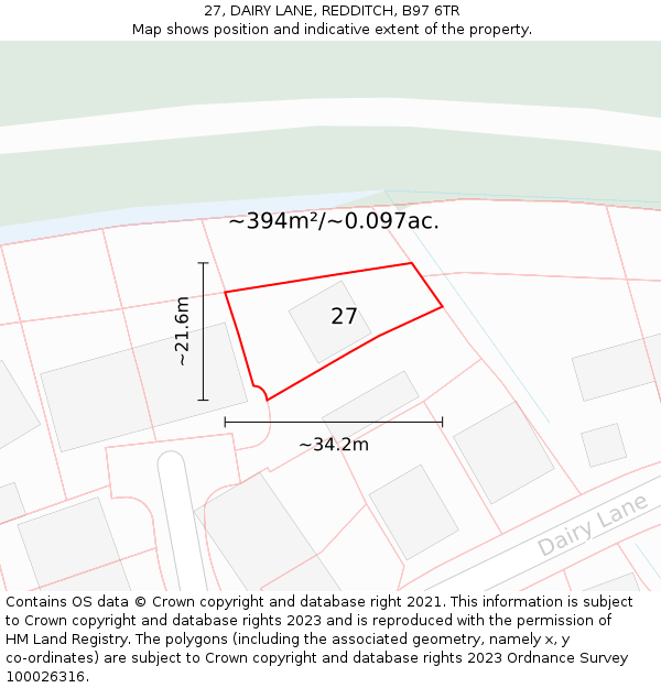 27, DAIRY LANE, REDDITCH, B97 6TR: Plot and title map