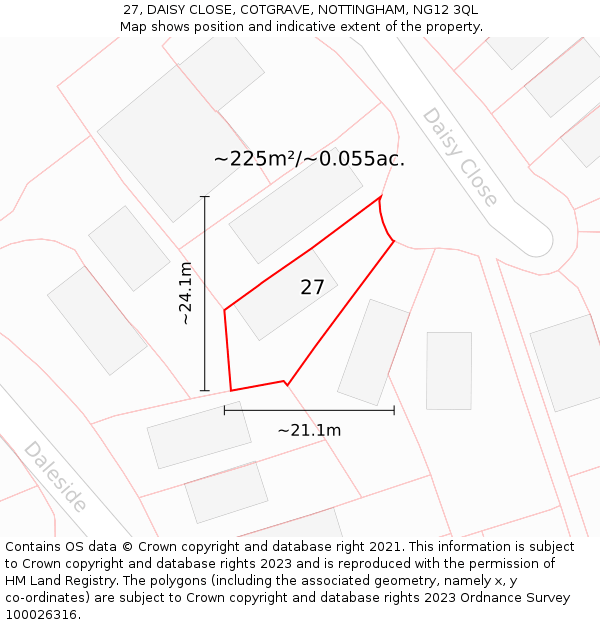 27, DAISY CLOSE, COTGRAVE, NOTTINGHAM, NG12 3QL: Plot and title map