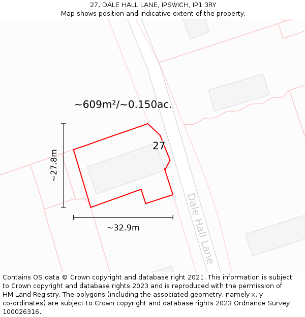 27, DALE HALL LANE, IPSWICH, IP1 3RY: Plot and title map