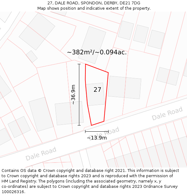 27, DALE ROAD, SPONDON, DERBY, DE21 7DG: Plot and title map