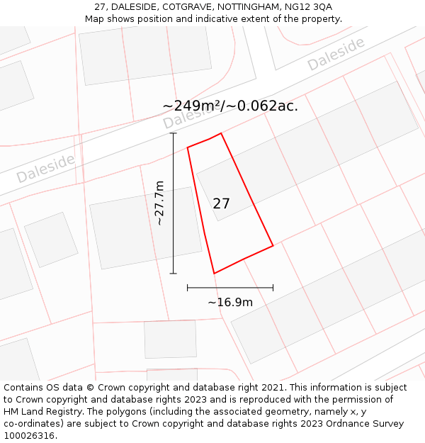 27, DALESIDE, COTGRAVE, NOTTINGHAM, NG12 3QA: Plot and title map