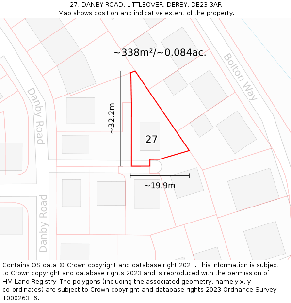 27, DANBY ROAD, LITTLEOVER, DERBY, DE23 3AR: Plot and title map