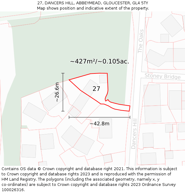 27, DANCERS HILL, ABBEYMEAD, GLOUCESTER, GL4 5TY: Plot and title map