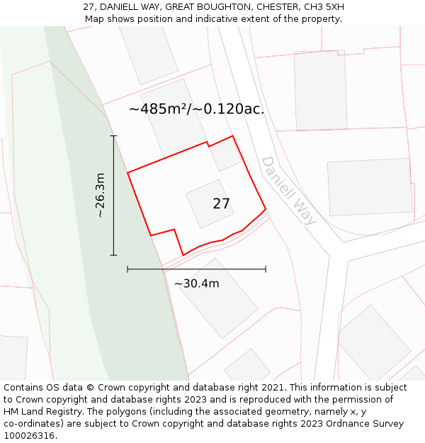 27, DANIELL WAY, GREAT BOUGHTON, CHESTER, CH3 5XH: Plot and title map