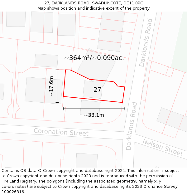 27, DARKLANDS ROAD, SWADLINCOTE, DE11 0PG: Plot and title map