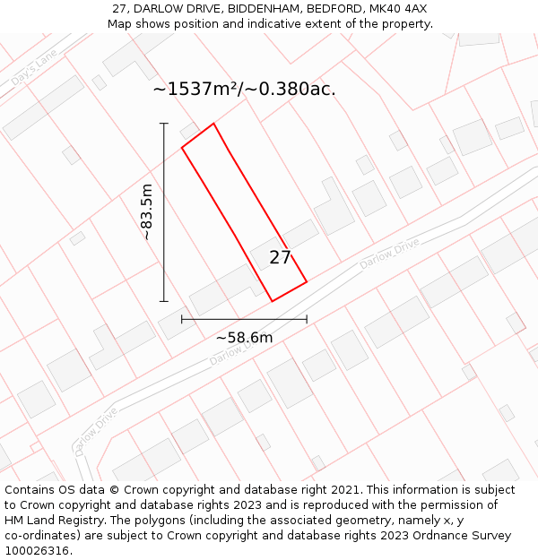 27, DARLOW DRIVE, BIDDENHAM, BEDFORD, MK40 4AX: Plot and title map