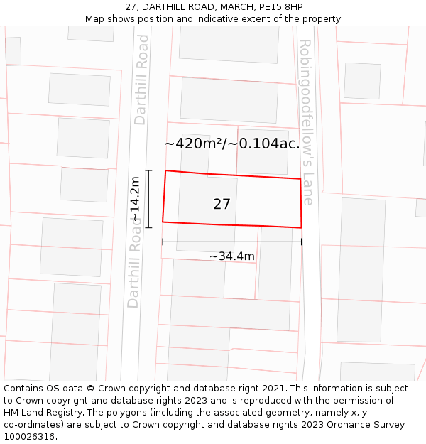 27, DARTHILL ROAD, MARCH, PE15 8HP: Plot and title map