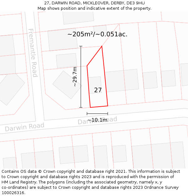 27, DARWIN ROAD, MICKLEOVER, DERBY, DE3 9HU: Plot and title map