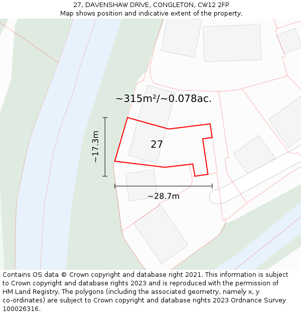 27, DAVENSHAW DRIVE, CONGLETON, CW12 2FP: Plot and title map