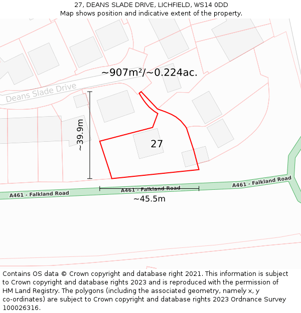 27, DEANS SLADE DRIVE, LICHFIELD, WS14 0DD: Plot and title map