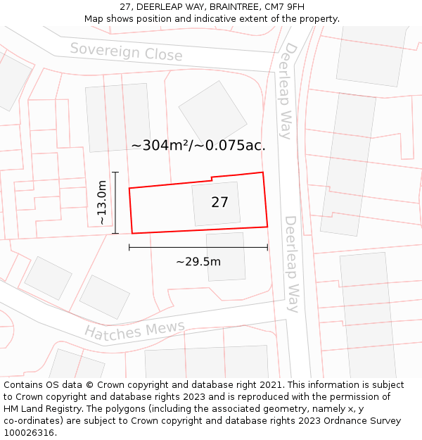 27, DEERLEAP WAY, BRAINTREE, CM7 9FH: Plot and title map