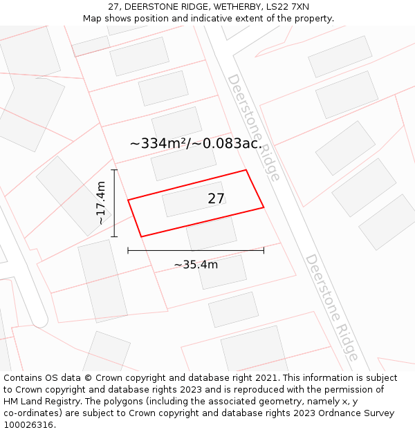 27, DEERSTONE RIDGE, WETHERBY, LS22 7XN: Plot and title map