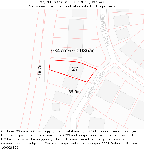 27, DEFFORD CLOSE, REDDITCH, B97 5WR: Plot and title map