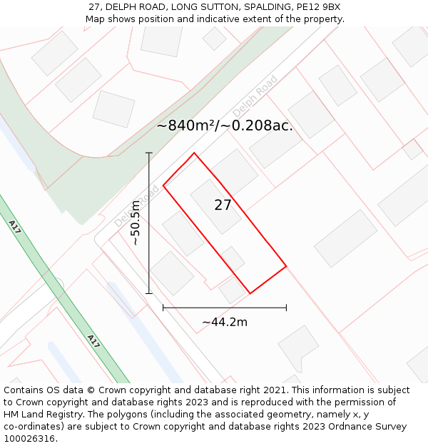 27, DELPH ROAD, LONG SUTTON, SPALDING, PE12 9BX: Plot and title map