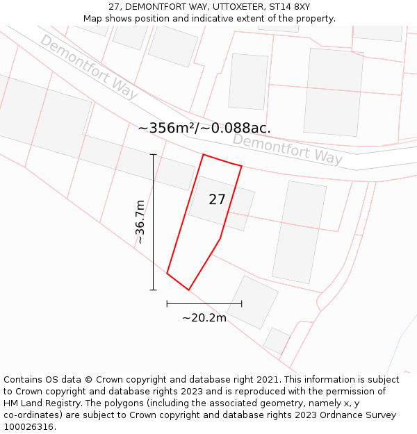 27, DEMONTFORT WAY, UTTOXETER, ST14 8XY: Plot and title map