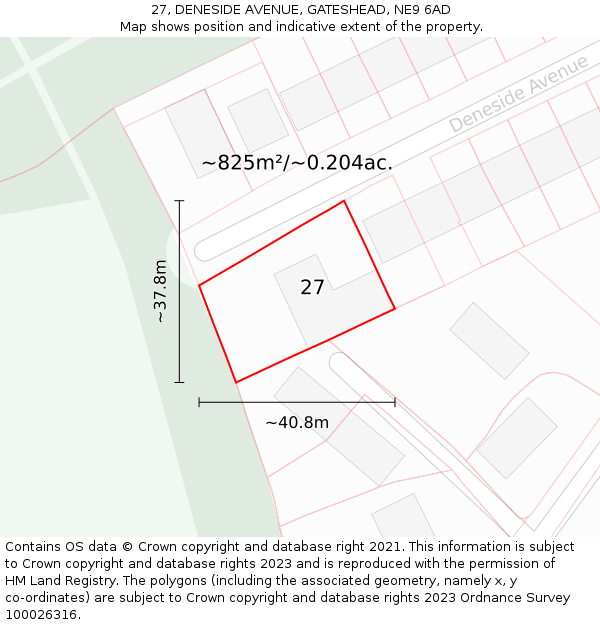 27, DENESIDE AVENUE, GATESHEAD, NE9 6AD: Plot and title map