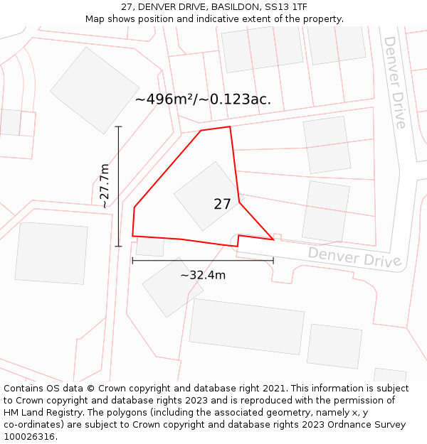 27, DENVER DRIVE, BASILDON, SS13 1TF: Plot and title map