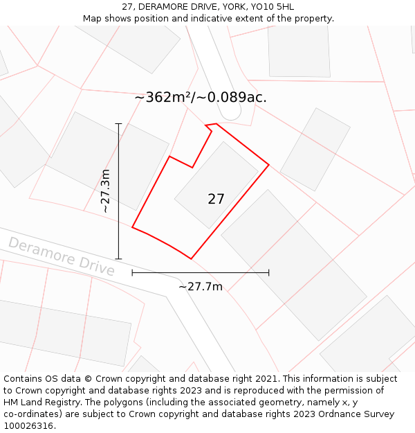 27, DERAMORE DRIVE, YORK, YO10 5HL: Plot and title map