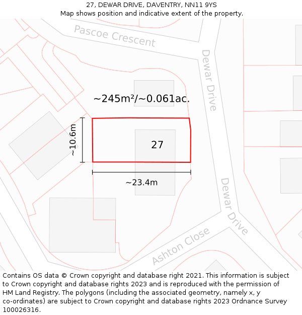 27, DEWAR DRIVE, DAVENTRY, NN11 9YS: Plot and title map