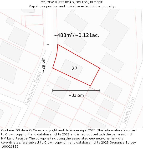 27, DEWHURST ROAD, BOLTON, BL2 3NF: Plot and title map